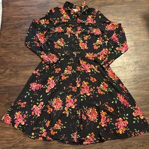 Nanette Lepore Black Floral Shirt Dress with Pink & Orange Blossoms